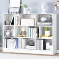 IOTXY Open Shelf Low Bookcase - Wooden 3-Tier Floor Standing Display Cabinet Organizer with Base, 10 Cubes Short Horizontal Bookshelf in Warm White-Ruum Studio Home