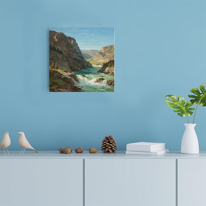 Natural mountain stream scenery poster suitable for bedroom beautiful blue sky flowing river scenery suitable for living room dormitory office-Ruum Studio Home