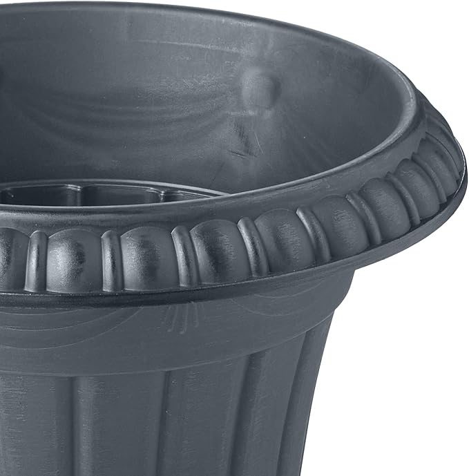 PL00GY Classic Traditional Plastic Urn Planter Indoor/Outdoor, 16" x 18", Gray-Ruum Studio Home
