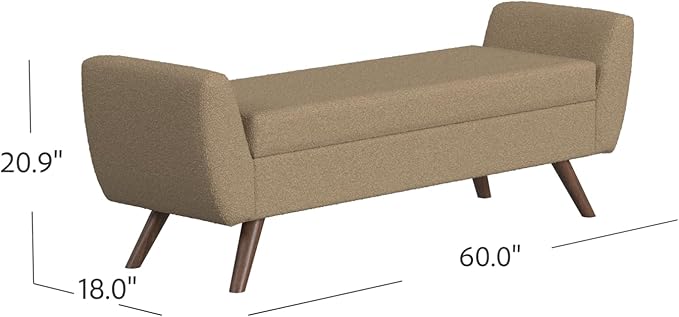 HomePop Modern Storage Bench with Wood Legs Home Décor|Bench with Storage for Living Room & Bedroom - Brown Boucle-Ruum Studio Home