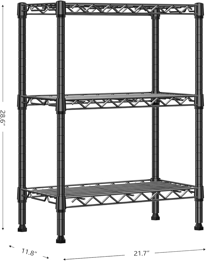 750 lbs 3 Tier Shelf Metal Storage Shelves Wire Rack Closet Organizers with PP Board for Garage Kitchen Bathroom Laundry Black 11.8" D x 21.7" W x 28.6" H-Ruum Studio Home