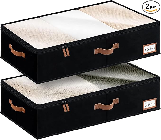 StorageWorks Large Under Bed Storage Containers with Handles and Label Holder, 2 Pack Ultra-thick Fabric Underbed Bins, Closet Organizer for Clothes, Blankets, Sweater-Ruum Studio Home