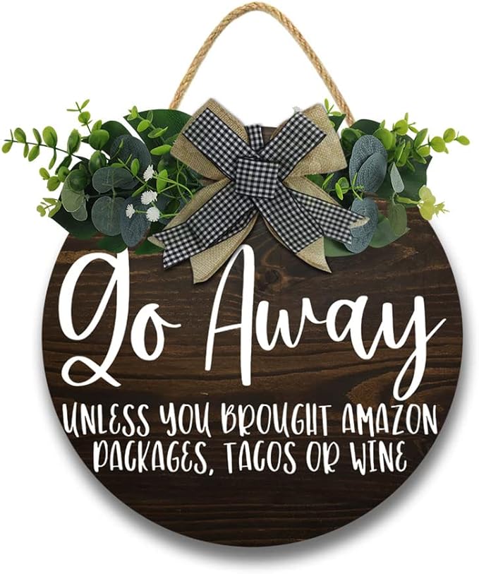 Go Away Hanging Wall Sign for Front Door Home Kitchen Decor Rustic Wooden Round Sign Wall Decoration for Kitchen Dining Room Living Room Bedroom Outdoor-Ruum Studio Home