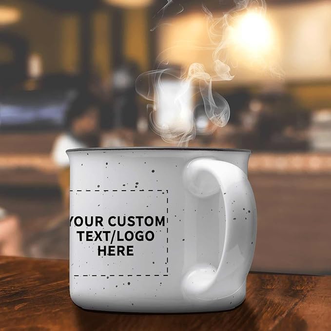 DISCOUNT PROMOS Custom Ceramic Campfire Coffee Mugs 13 oz. Set of 10, Personalized Bulk Pack - Perfect for Tea, Espresso, Cappuccino, Hot Cocoa - White-Ruum Studio Home