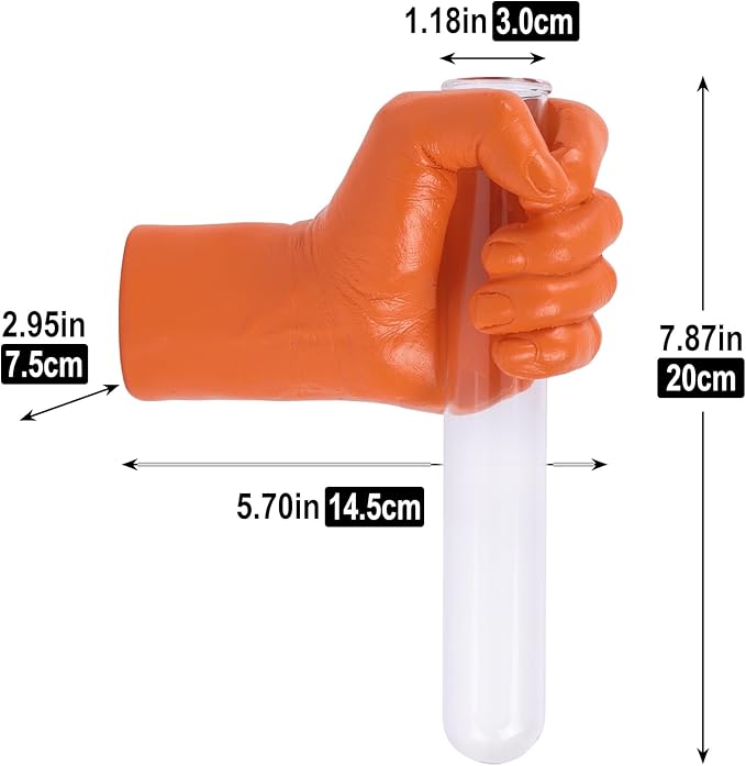 Orange Wall Sculptures, Hand Vases Home Decor, Wall Mount Art Sculpture, Unique Wall Art Statue, Funky Flower Vase Decorations, Modern Eclectic Hanging Decor,Glass Test Tube Vase (Orange)-Ruum Studio Home