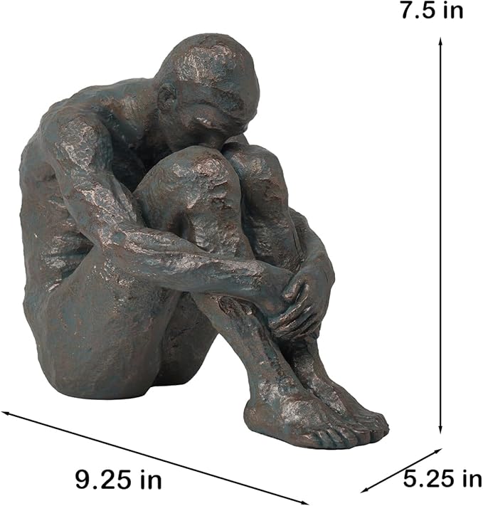 Guichifun Sitting Man Sculptures Home Decor - Resin Bronze Sitting Posture Holding Arms Legs Lonely Statues Decorative Objects Outdoor Gift for Men 9.25 x 5.25 x 7.5 Inch-Ruum Studio Home