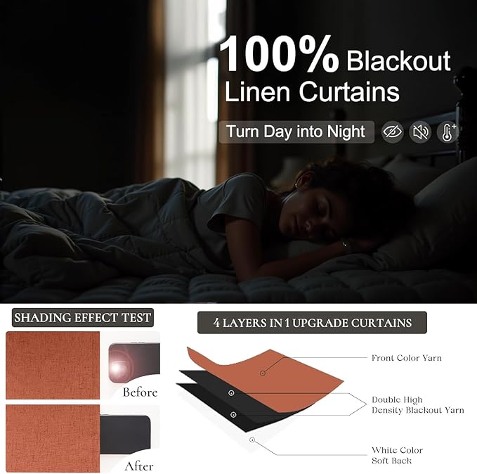 Terracotta Blackout Curtains for Living Room 2 Panel 84 Inches Long Back Tab Pocket Black Out Linen Burnt Orange Rust Drapes for Bedroom Darkening Thermal Insulated Boho Farmhouse Fall Decor 84 Length-Ruum Studio Home