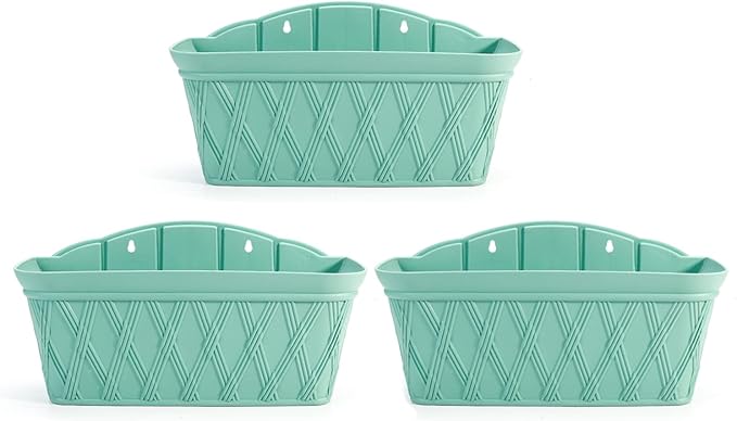 Sungmor 3 Pack Wall Hanging Planters, 16.5 Inch Railing Fence Hanging Flower Pots, Thickened Plastic Water Storage Plant Pot, Indoor Outdoor Garden Balcony Decor, Light Green Large Plant Basket-Ruum Studio Home