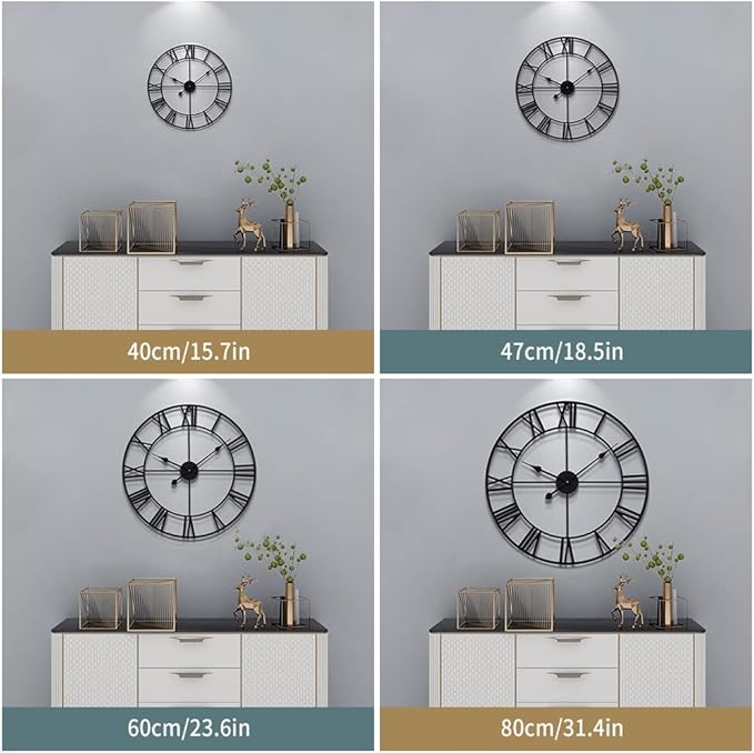 LEIKE 16" Large Wall Clocks Battery Operated, Round Modern Silent Non-Ticking Black Metal Wall Clock for Living Room Decor, Bedroom Kitchen (40cm Diameter, Black Roman Number)-Ruum Studio Home