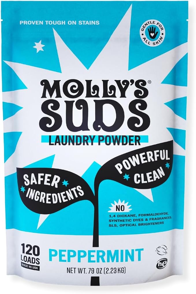 Molly's Suds Original Laundry Detergent Powder | Clean Laundry Detergent Powder for Sensitive Skin | Simple, Effective Ingredients, Stain Fighting | 120 Load (Peppermint)-Ruum Studio Home