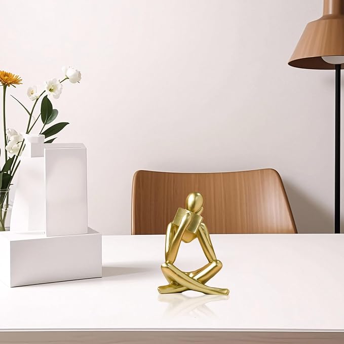 Bookshelf Decor Reading Statue - Abstract Art Thinker Sculpture Bookend for Shelves Aesthetic, Modern Home Decoration Figurine for Living Room Office Shelf Desk Coffee Table Decor(Gold Right)-Ruum Studio Home