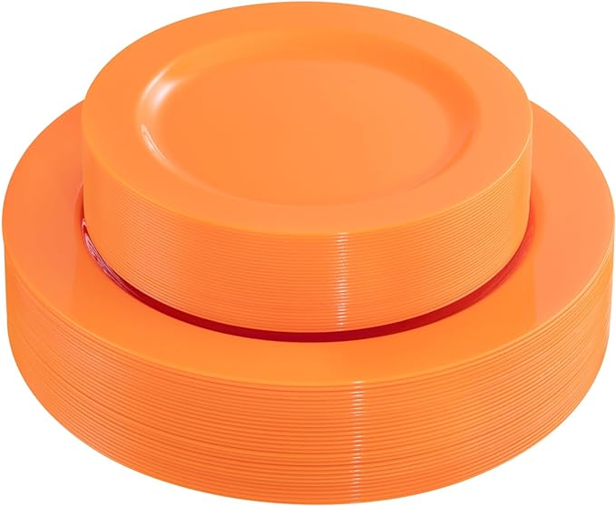 FLOWERCAT 60PCS Orange Plates - Heavy Duty Orange Plastic Plates Disposable for Halloween & Thanksgiving Party - Serve 30 Guests 10.25inch and 7.5inch-Ruum Studio Home