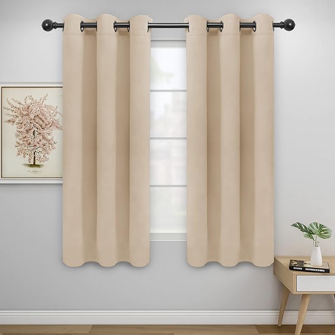 Easy-Going Blackout Curtains for Bedroom, Solid Thermal Insulated Grommet and Noise Reduction Window Drapes, Room Darkening Curtains for Living Room, 2 Panels(42x63 in, Beige)-Ruum Studio Home