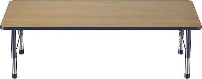 FDP Rectangle (36 x 72 inch) Classroom Table with Adjustable Chunky Toddler Legs (15-24 in); Preschool, Kinder and Daycare Furniture - Pasadena Oak Top/Navy Edge and Legs-Ruum Studio Home