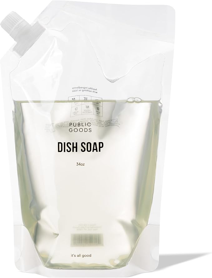 Public Goods Natural Dish Soap | Kitchen Soap | Plant-Based & Vegan Friendly | Clear Dish Detergent Liquid | Concentrated | Made in USA | Mandarin Basil | 34 Fl Oz Refill-Ruum Studio Home