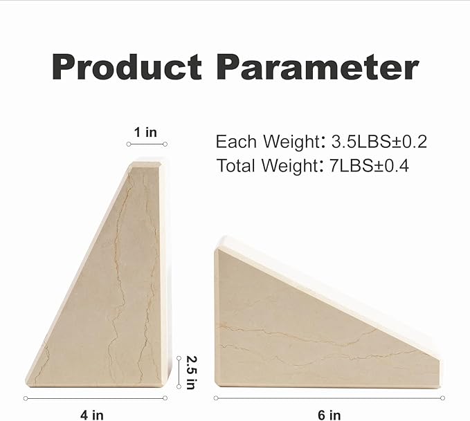 Marble Bookend for Heavy Books, Decorative Bookends for Shelves, Durable and Heavy-Duty Book End for Hardback Books & CDS, Unique Book Stopper & Holder, Sunny Golden, Set of 2-Ruum Studio Home