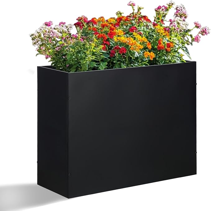 SUNNYPARK Large Metal Planter Box 32”x 12”x 24”, Rectangular Modern Black Metal Planter Box Heavy Duty with Drainage Holes for Outdoor Garden Patio-Ruum Studio Home