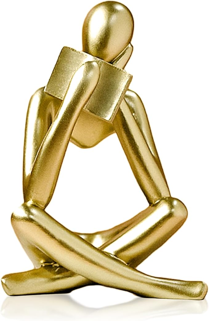 Bookshelf Decor Reading Statue - Abstract Art Thinker Sculpture Bookend for Shelves Aesthetic, Modern Home Decoration Figurine for Living Room Office Shelf Desk Coffee Table Decor(Gold Right)-Ruum Studio Home