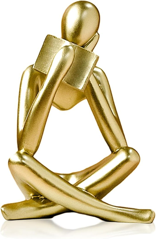 Bookshelf Decor Reading Statue - Abstract Art Thinker Sculpture Bookend for Shelves Aesthetic, Modern Home Decoration Figurine for Living Room Office Shelf Desk Coffee Table Decor(Gold Right)-Ruum Studio Home