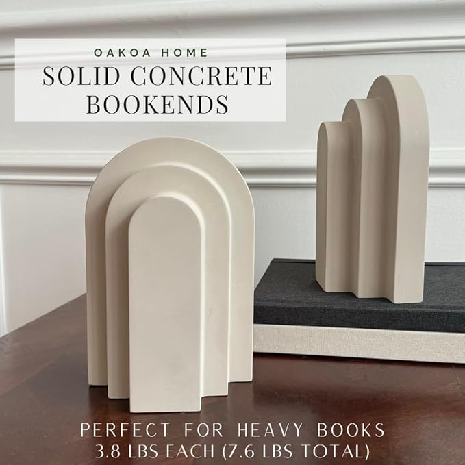 OAKOA Concrete Heavy Book Ends Decorative - Decorative Bookends for Heavy Books - Book Ends for Shelves Decorative - Heavy Duty Bookends for Shelves Decorative - Modern Bookends Decorative-Ruum Studio Home