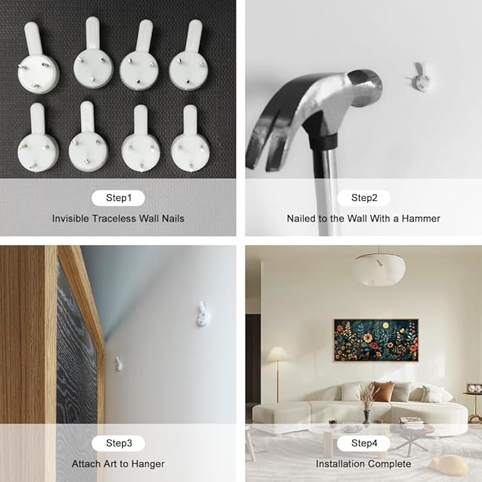 Vintage Dark Botanical Framed Canvas Wall Art Set, Colorful Floral Wall Decor, Nature Wildflower Wall Painting, Colorful Blossom Art Prints for Living Room, Bedroom, Office - 20"X40"x1-Ruum Studio Home