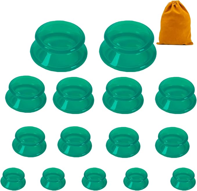 15Pcs Cupping Therapy Set-Professional Silicone Cupping, Suitable for Facial Body Massage/Deep Myofascial Release/Pain Relief/Muscle Relaxation & More (Green,15pcs)-Ruum Studio Home