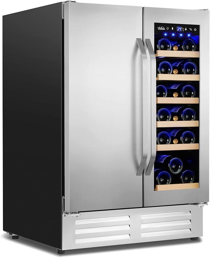 Wine and Beverage Refrigerator,24 Inch Dual Zone Wine Beverage Cooler, Built-in/Freestanding Beer and Wine Fridge with a Powerful Compressor, 20 Bottles and 88 Cans Capacity-Ruum Studio Home