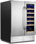 Wine and Beverage Refrigerator,24 Inch Dual Zone Wine Beverage Cooler, Built-in/Freestanding Beer and Wine Fridge with a Powerful Compressor, 20 Bottles and 88 Cans Capacity-Ruum Studio Home