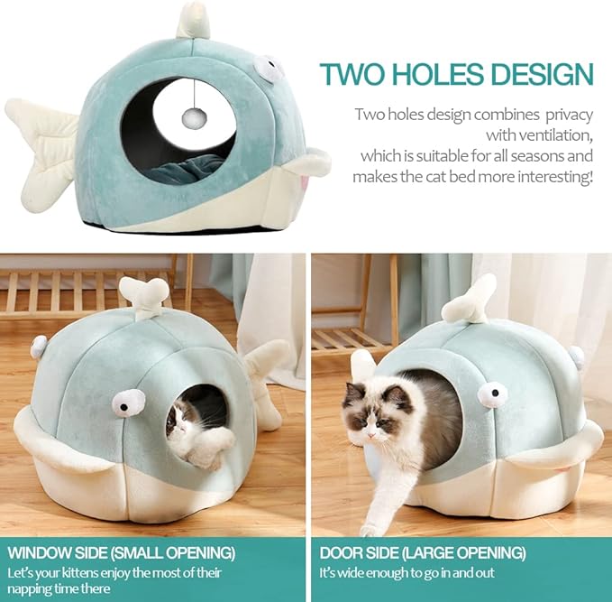 Lcybem Cat Beds for Indoor Cats - Cat Bed Cave with Removable Washable Cushioned Pillow, Calming Cozy Soft Cat Cave, Cute Friendly Dolphin Cat Houses for Indoor Cats No Deformation Pet Bed, L-Ruum Studio Home