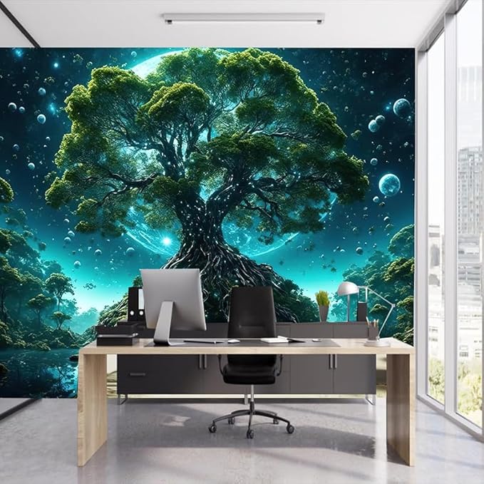 FENDROM Tree of Life Tapestry Nature Green Tree Wall Hanging Aesthetic Moon Night Fantasy Wonderland Tree Plants Wall Art For Home Dorm Living Room Decor-Ruum Studio Home