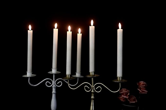 GenSwin Flameless White Taper Candles Flickering with 10-Key Remote, Battery Operated Led Warm 3D Wick Light Window Candles Real Wax Pack of 6, Christmas Home Wedding Decor(0.78 X 9.64 Inch)-Ruum Studio Home