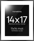 Homeforia 14x17 Picture Frame Black, High End Metal 14 x 17 Poster Frames with Mat 11 x 14 for Photo, 14x17 Black Frame Matted to 11x14 inch Print, 17x14 Thin Frame, Tempered Glass, Wall Kit, Set of 1-Ruum Studio Home