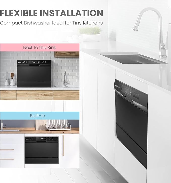 COMFEE’ Countertop Dishwasher, Energy Star Portable Dishwasher, 6 Place Settings & 8 Washing Programs, Speed, Baby-Care, ECO& Glass, Dish Washer for Dorm, RV& Apartment, Black-Ruum Studio Home