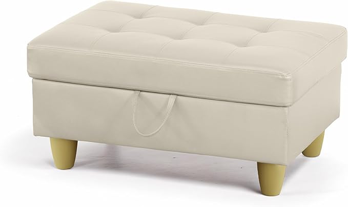 Ottoman Rectangular Storage Ottoman Bench, Faux Leather Footrest, Coffee Table, Stool Footstool with Hinged Lid for Living Room, Bedroom, Entryway, White, 35"x23.5"x17.5"-Ruum Studio Home