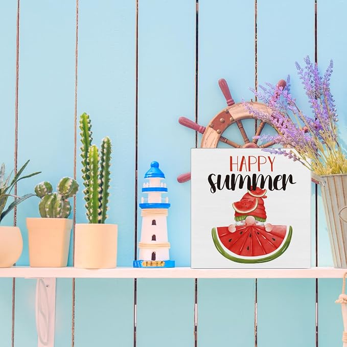 Watermelon Decor Farmhouse Summer Decorations Watermelon Gnome Wooden Sign Rustic Home Decor 5 x 5 Inches-Ruum Studio Home