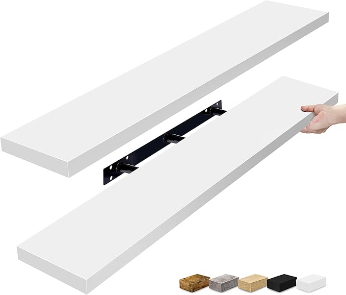 Sorbus Floating Shelves for Wall - 48 Inch Long Bathroom Shelves, Wall Decor for Bedroom, Kitchen, Living Room & Book Storage - Mounted Floating Shelf with Invisible Brackets (White, 2 Pack)-Ruum Studio Home