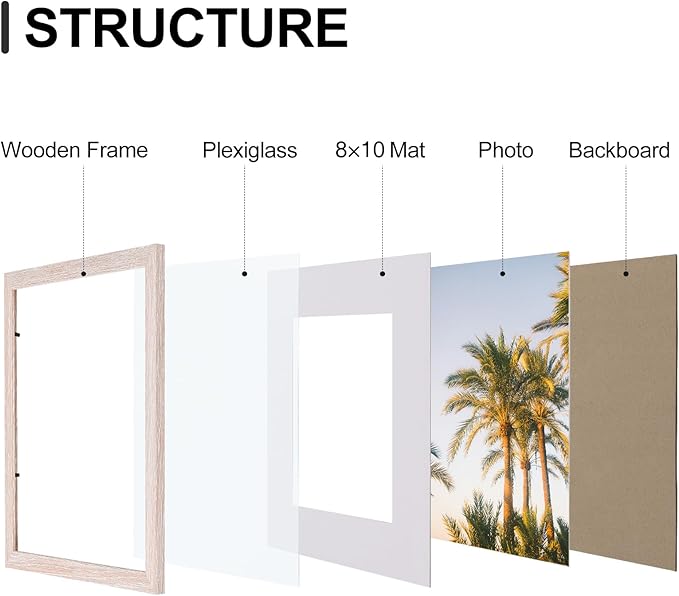 Vittanly 11x14 Picture Frames Set of 9, Shatter Resistant Plexiglass, Display 8x10 Pictures with Mat or 11x14 without Mat, Photo Frames for Wall or Tabletop, Engineered Wood, Rustic Pink-Ruum Studio Home