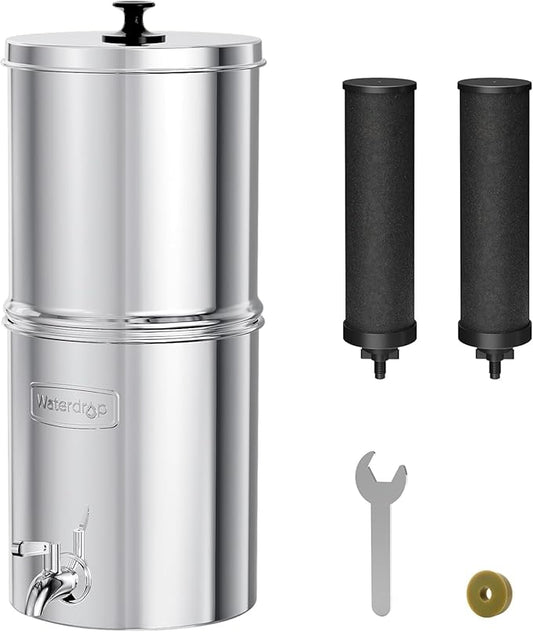 Waterdrop Gravity-fed Water Filter System, Reduces Lead and up to 99% of Chlorine, NSF/ANSI 42&372 Standard, with 2 Black Carbon-Ruum Studio Home
