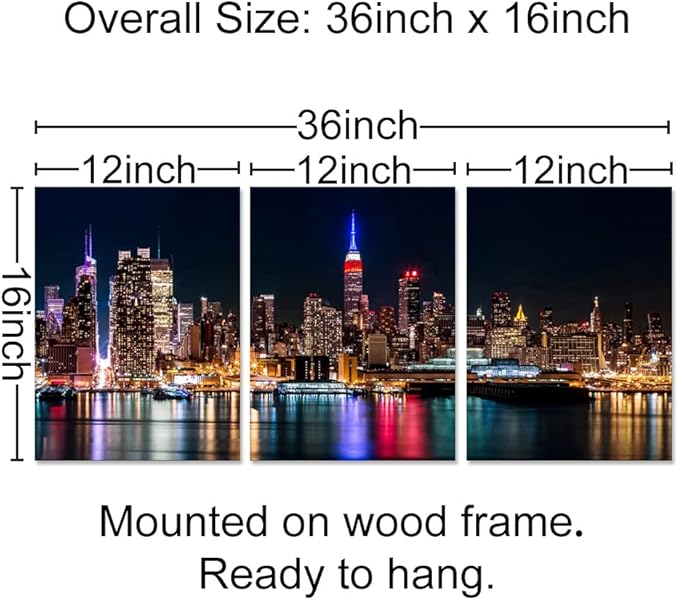 Biuteawal New York City Canvas Wall Art Manhattan Skyline Night View Picture Painting Modern Giclee Canvas Prints Home Office Living Room Wall Decoration-Ruum Studio Home