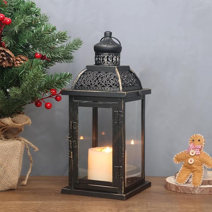 NEEDOMO Large Candle Lanterns Decorative Indoor, 14.4" Outdoor Lantern with Clear Glass, Vintage Metal Candle Holders in Black, Patio Wedding Home Kitchen Coffee Table Livinig Room Decor-Ruum Studio Home