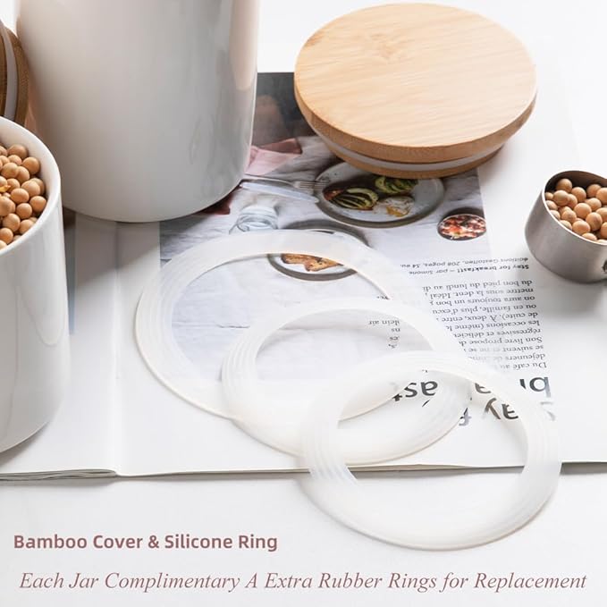 Sweejar Ceramic canisters for kitchen counter,Stackable Food Containers Set with Airtight Seal Bamboo Lid for Serving Ground Coffee, Tea, Spice, Flour and Sugar-Set of 3 (White)-Ruum Studio Home