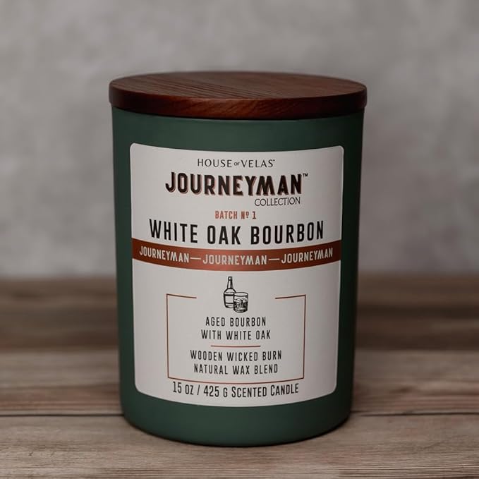 Journeyman Collection Candle, 15oz, Wooden Wick, White Oak Bourbon, Large Painted Jar-Ruum Studio Home