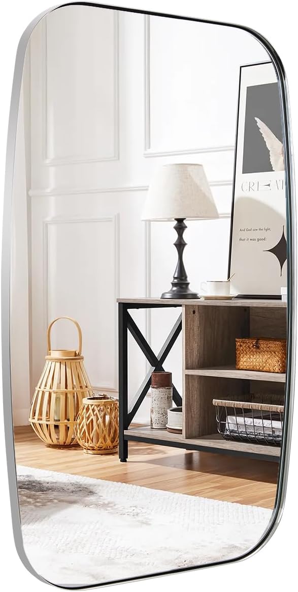 ANDY STAR Chrome Bathroom Mirror, 28x36 Inch Stainless Steel Metal Frame Oblong Bathroom Mirror for Vanity, 1’’ Deep Wall Mounted Vertically/Horizontal-Ruum Studio Home