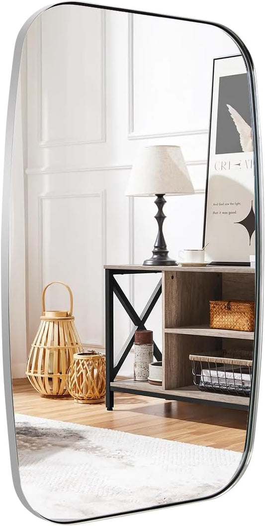 ANDY STAR Chrome Bathroom Mirror, 28x36 Inch Stainless Steel Metal Frame Oblong Bathroom Mirror for Vanity, 1’’ Deep Wall Mounted Vertically/Horizontal-Ruum Studio Home