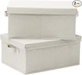 HOONEX Foldable Storage Bins with Lids, 2 Pack, Storage Boxes with Carrying Handles and Sturdy Heavy Cardboard, 16.5" L x 11.8" W x 7.5" H for Shoes, Books, Clothes, Linens, Beige-Ruum Studio Home