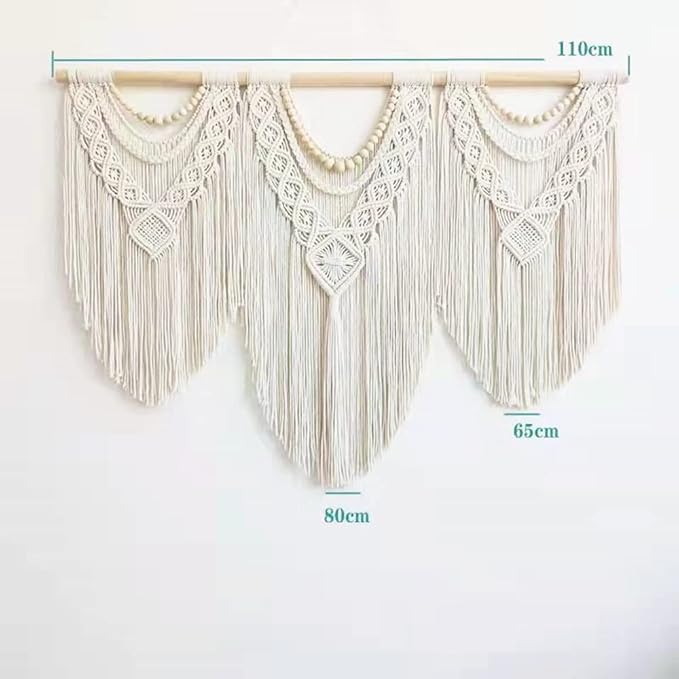 guzhiou large macrame wall hanging - Boho Tapestry Macrame Wall Decor Art- Chic Bohemian Handmade Woven Tapestry Home Decoration for Bedroom Living Room Apartment Wedding Party - 43"x32" (Wood bead)-Ruum Studio Home