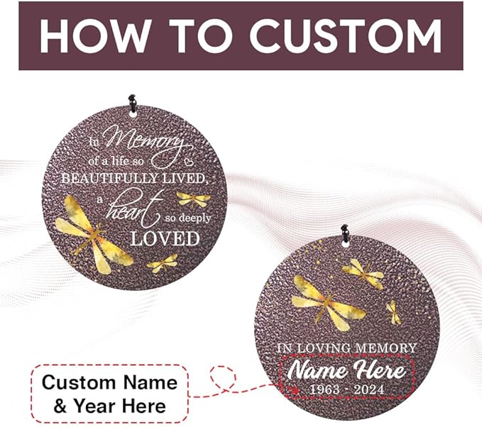 Sympathy Wind Chimes, Personalized Dragonfly Wind Chimes for Loss of Loved One, Commemorative Sympathy Gifts for Funeral, in Memory of Dad/Mom/Husband/Wife (36inch)-Ruum Studio Home