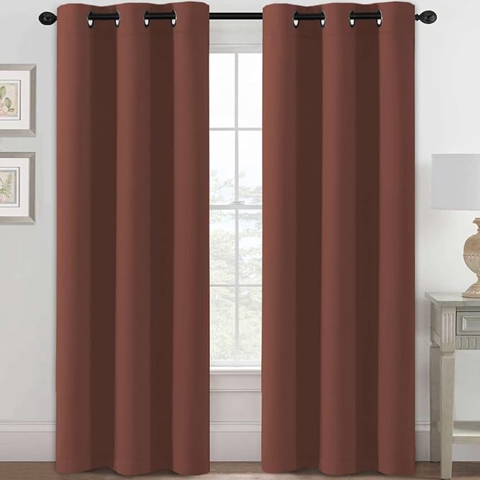 H.VERSAILTEX Blackout Curtains for Bedroom Thermal Insulated Room Darkening Living Room Curtains 84 Inch Long Grommet Privacy Protection Window Curtain Panels/Drapes for Nursery, 2 Panels, Rust-Ruum Studio Home