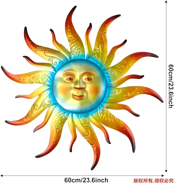 Large Metal Sun Wall Art Decor - 23.6 inches Outdoor Wall Decor,Sun Face Sculpture for Garden Farmhouse Yard Patio Fence Living Room Bedroom Gift Idea for Family Friends-Ruum Studio Home