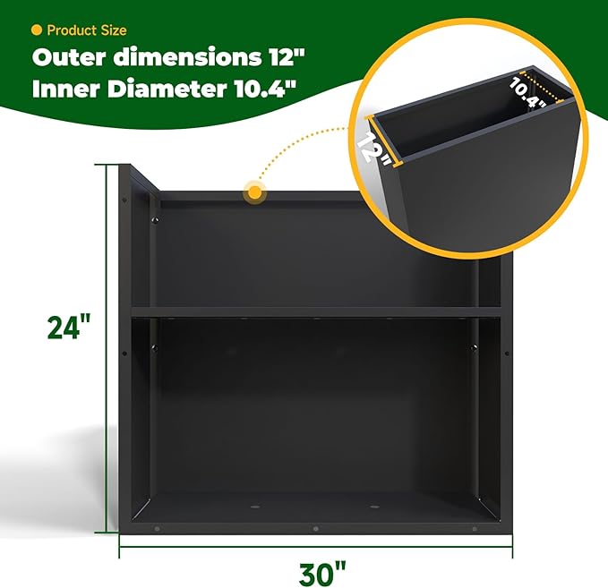 Galvanized Steel Metallic Heavy Planter for Outdoor Plants Metal Outdoor Planter Spliced Flower Box with Partitions for Outside,Indoor,Garden (Black, 30 * 12 * 24)-Ruum Studio Home